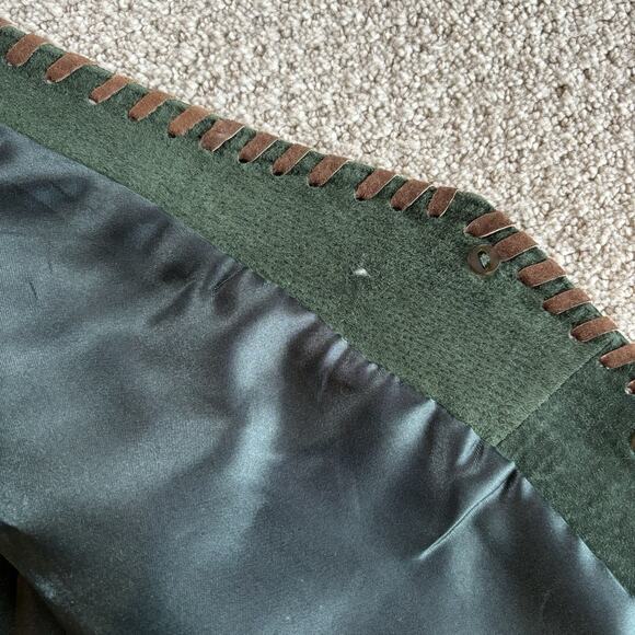 Vintage Suede Leather Vest Western Green Button Front Point West USA Rustic M - Picture 7 of 8